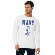 Men's Premium InkSkins Navy White Long Sleeve Fitted Crew